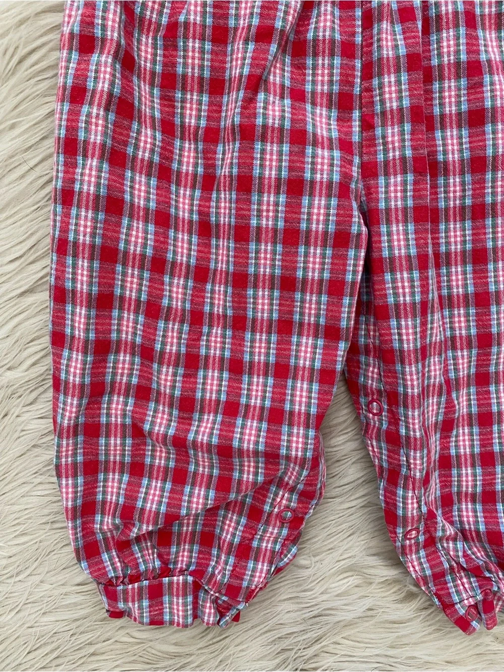 Vintage Oshkosh B’gosh 90s Red Blue Plaid One Piece Overalls Jumpsuit 24 Months